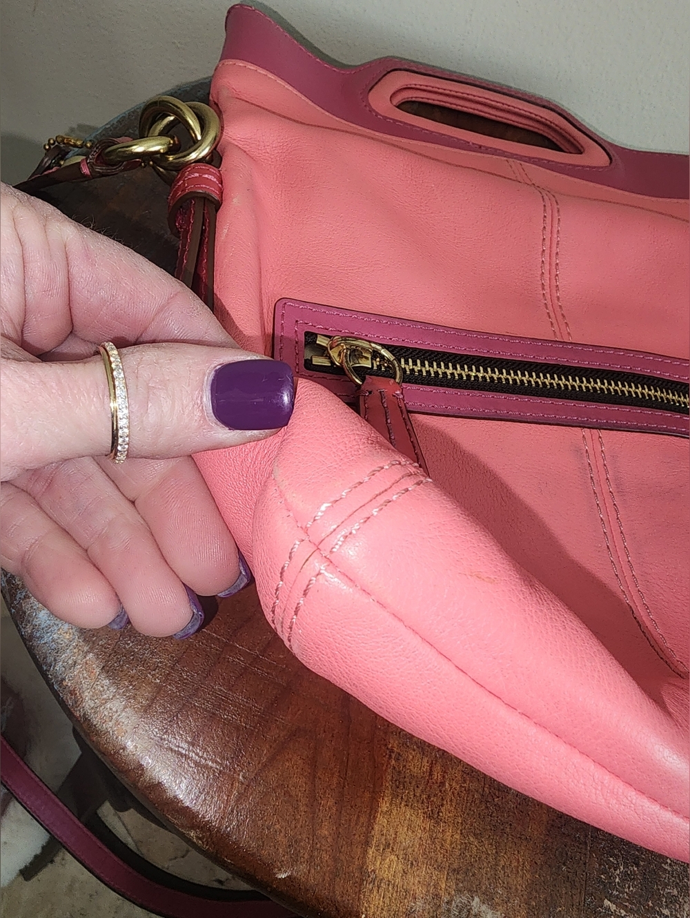 Vintage Coach Y2K Bonnie Cashin Pink Colorblock Leather Crossbody Foldover 13388 - Picture 9 of 17